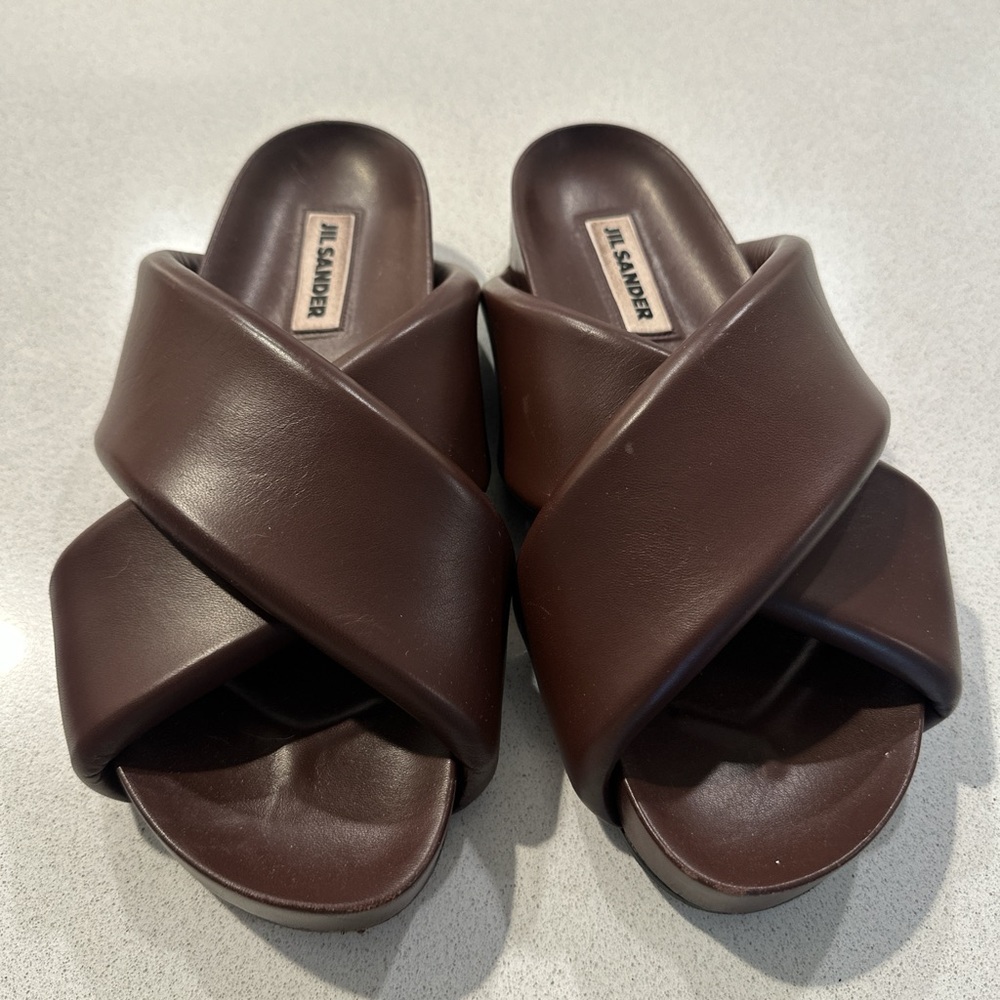 Jil Sander Dark Brown Cross Strap Mules